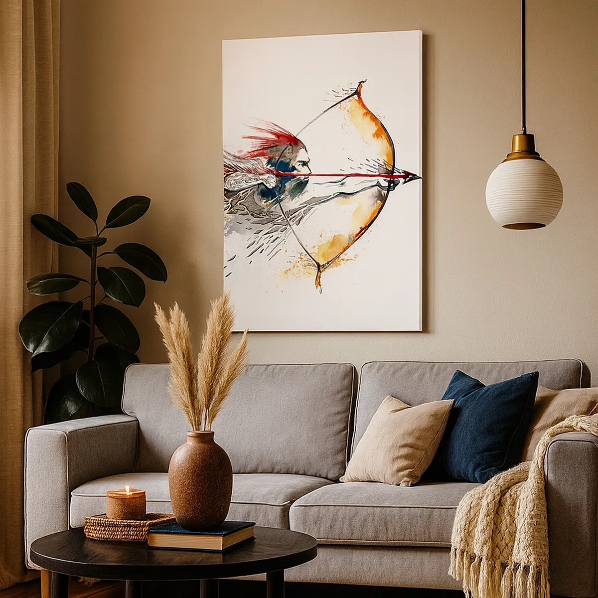 Quadro em tela - Guerreiro mítico com um arco de fogo - 50x70 cm