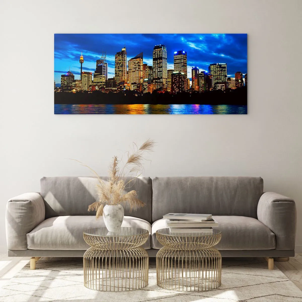 Quadro em vidro - Uma noite de luzes e cores - 90x30 cm