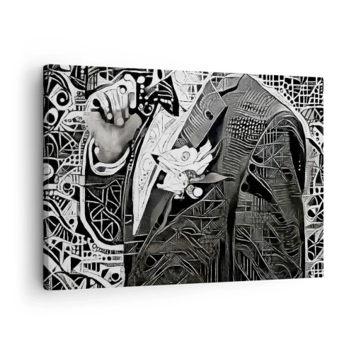 Quadro em tela - Abstração elegante de um homem de terno em preto e branco - 70x50cm - Aparentemente apenas uma pessoa qualquer - Decoração de parede moderna para a sala de estar e quarto ARTTOR