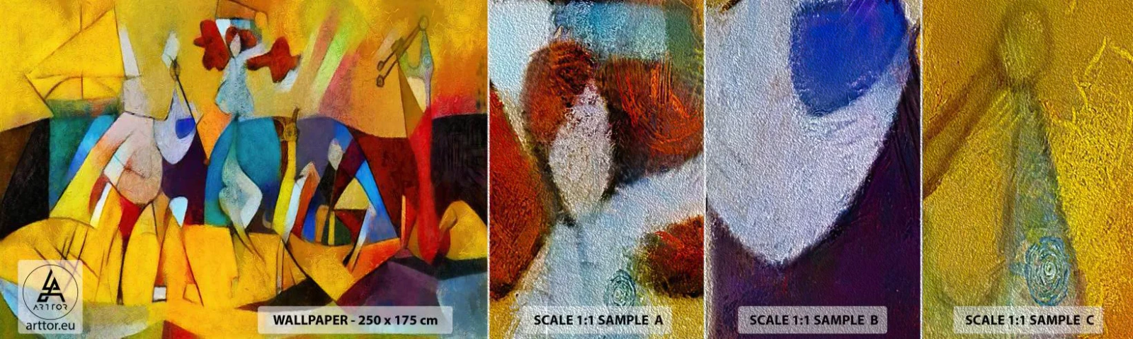 Amostra de papel de parede Premium Sand - Sol - vida - alegria - Animais, África, Cubismo - 100x30 cm