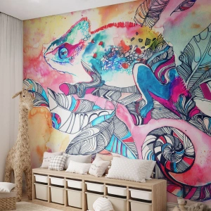 Papel de Parede Standard Eco - Colorido como o nosso mundo - Camaleão, Abstração, Natureza - 200x140 cm