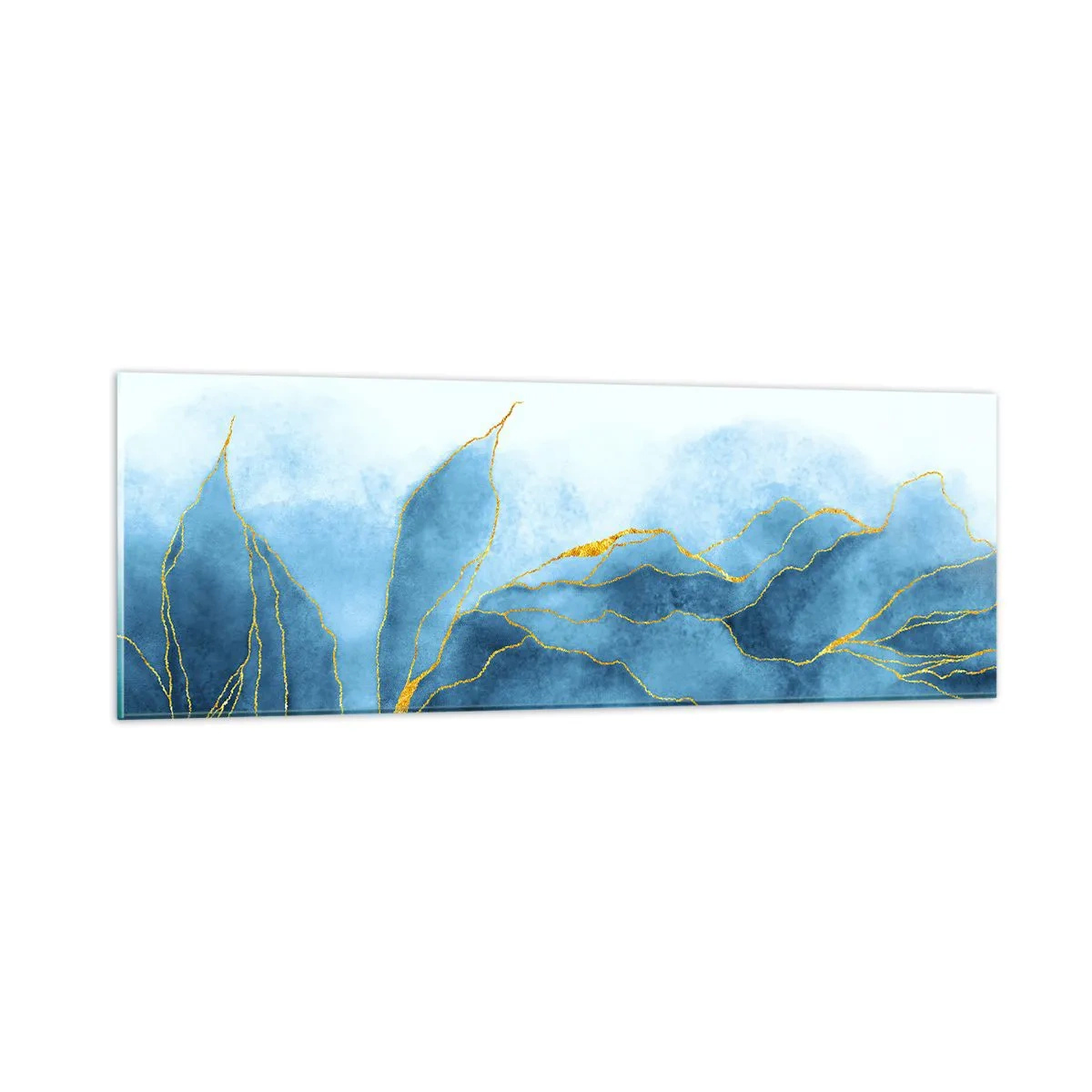 Quadro em vidro - Azul dourado - 90x30 cm