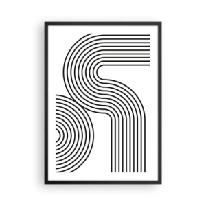 Pôster com moldura preta - Gráficos modernos com linhas abstratas em preto e branco - 50x70cm - Na curva - Decoração de parede moderna para a sala de estar e quarto ARTTOR