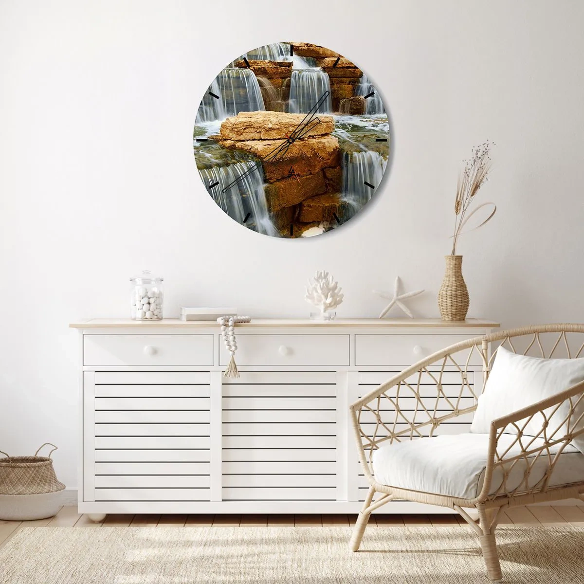 Relógio de parede - Relógio em vidro - Cachoeira em cascata contra o fundo de rochas - 30x30cm - Escadas para o céu - Decoração de parede moderna para a sala de estar, cozinha e quarto ARTTOR