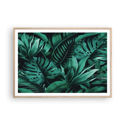 Pôster com moldura de carvalho claro - A profundidade da vegetação tropical - 100x70 cm