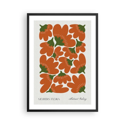Pôster com moldura preta - Flores laranja abstratas em um fundo claro - 50x70cm - Da vida das flores - Decoração de parede moderna para a sala de estar e quarto ARTTOR