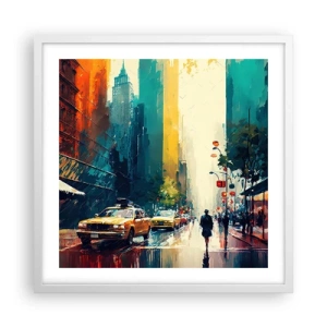 Pôster em moldura branca - Nova York – até a chuva é colorida aqui - 50x50 cm