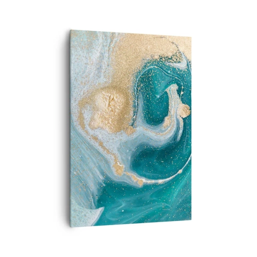 Quadro em tela - Um vórtice de ouro e turquesa - 70x100 cm