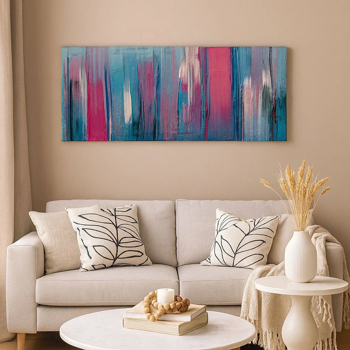 Quadro em tela - Composição vertical em azul e vermelho - 100x40 cm