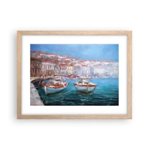 Pôster com moldura de carvalho claro - Baía italiana - 40x30 cm