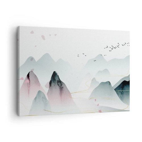 Quadro em tela - Montanhas abstratas em tons pastéis - 70x50cm - Acima dos picos - Decoração de parede moderna para a sala de estar e quarto ARTTOR