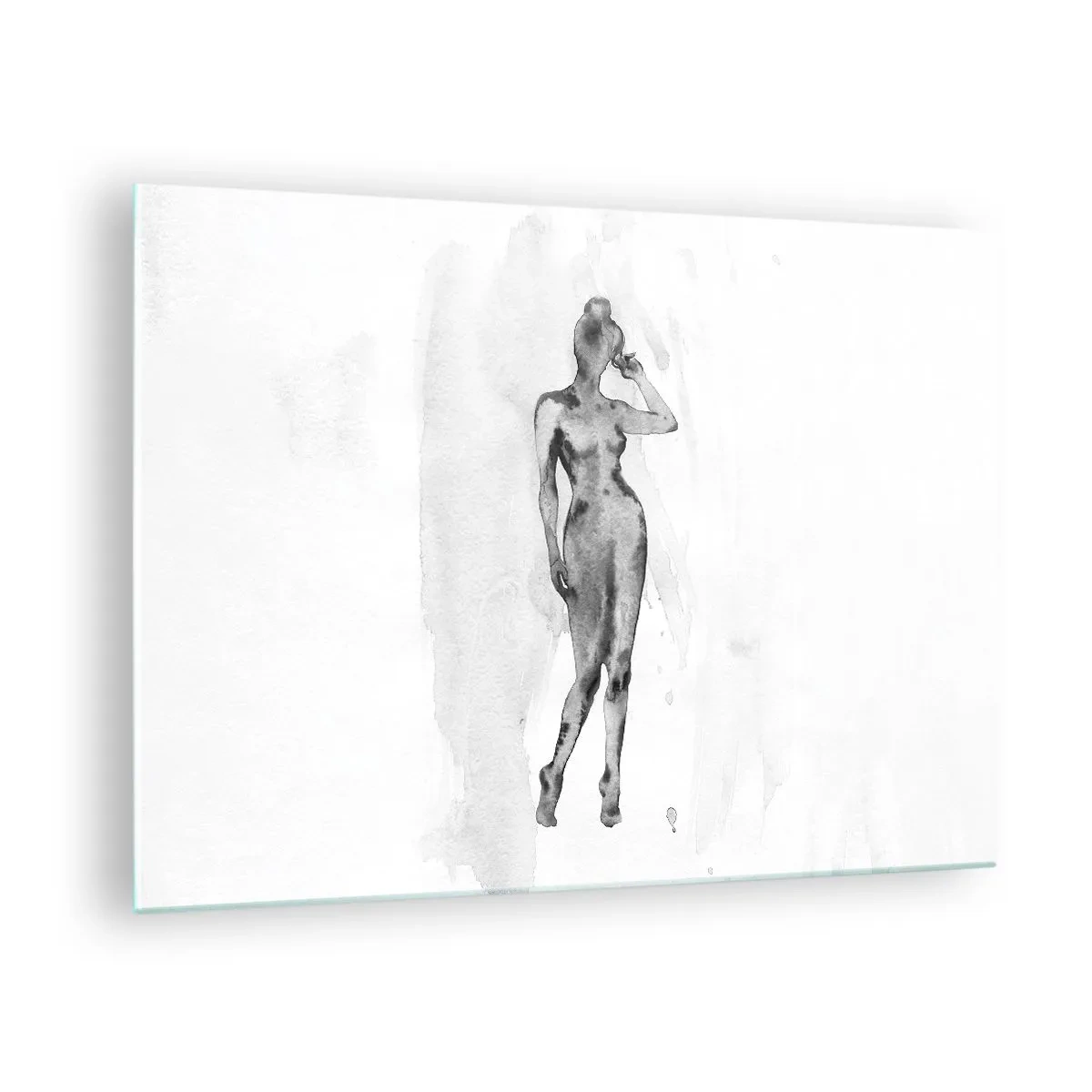 Quadro em vidro - Silhueta de uma mulher em tons de cinza sobre fundo branco - 70x50cm - Um estudo do ideal da feminilidade - Decoração de parede moderna para a sala de estar e quarto ARTTOR
