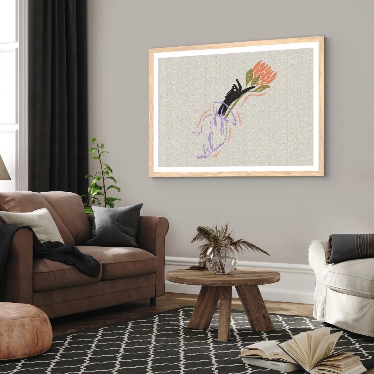 Pôster com moldura de carvalho claro - Toque fraterno - 91x61 cm