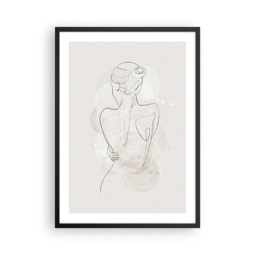 Pôster com moldura preta - Uma silhueta feminina delicada em linha contínua - 50x70cm - Como um instrumento sensível - Decoração de parede moderna para a sala de estar e quarto ARTTOR