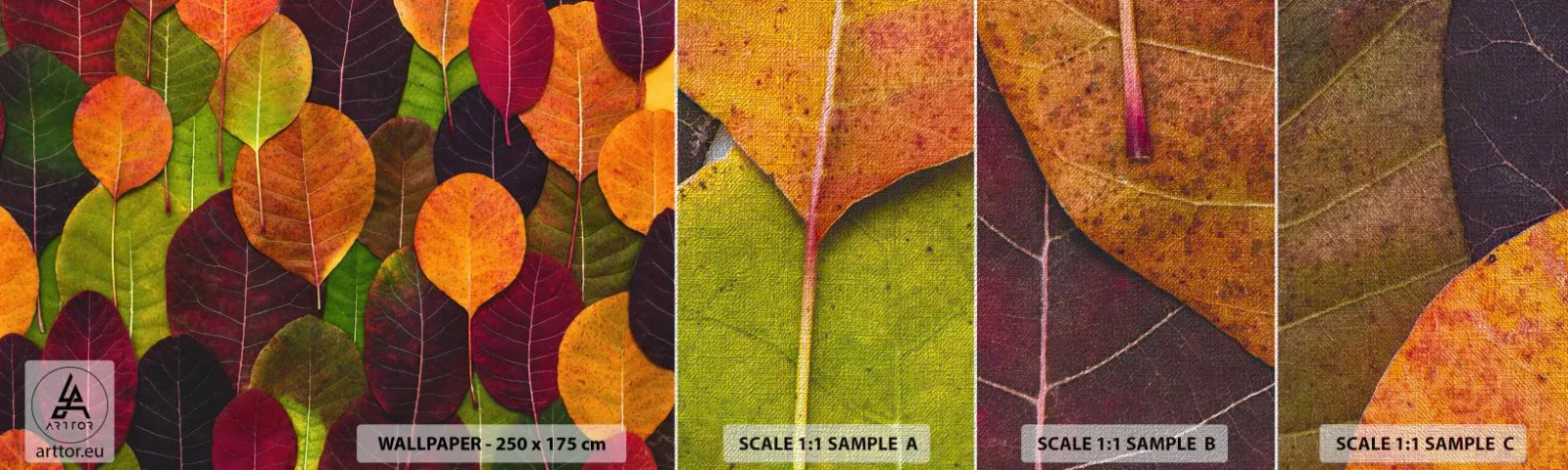 Amostra de papel de parede Premium Canvas - Mosaico de outono - Gráficos, Folhas coloridas, Pedaço - 100x30 cm