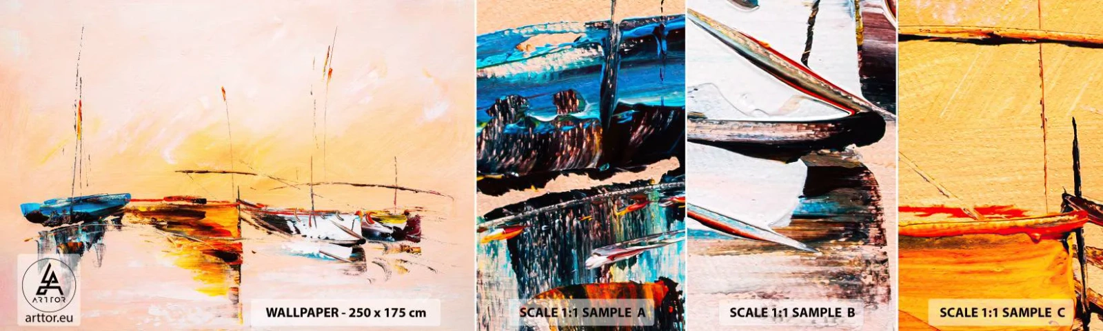 Amostra de Papel de Parede Standard Eco - Noite na marina - Barcos, Veleiros, Pedaço - 100x30 cm