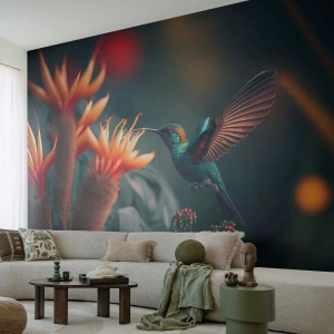 Papel de Parede Autocolante Deluxe Sticker - Uma vida verdadeiramente colorida - Pássaro, Exótico, Flor - 350x256 cm