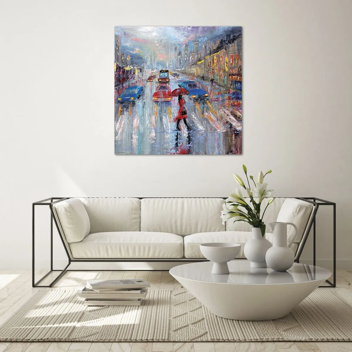 Quadro em vidro - Tarde chuvosa na cidade - 70x70 cm