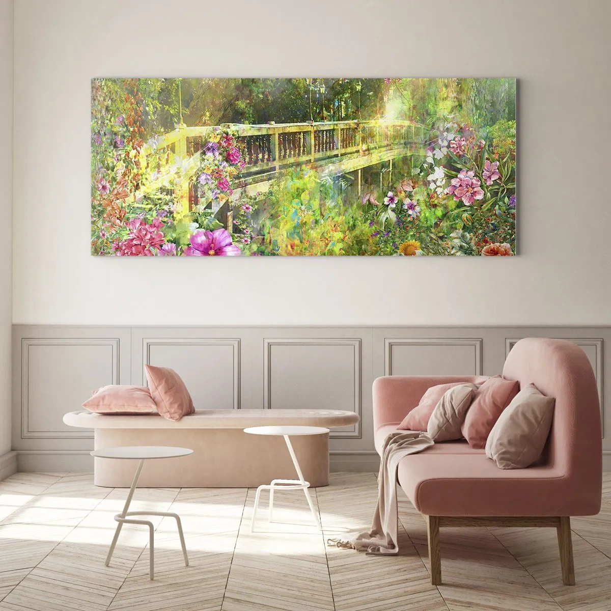 Quadro em vidro - A ponte dos suspiros da primavera - 100x40 cm