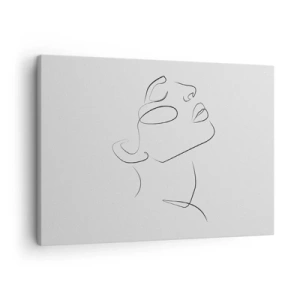 Quadro em tela - Um esboço minimalista do rosto de uma mulher de perfil. - 70x50cm - Os meandros dos sonhos - Decoração de parede moderna para a sala de estar e quarto ARTTOR