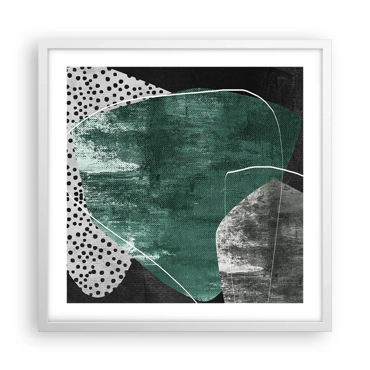 Pôster em moldura branca - Abstração colorida com folha de ouro - 50x50 cm