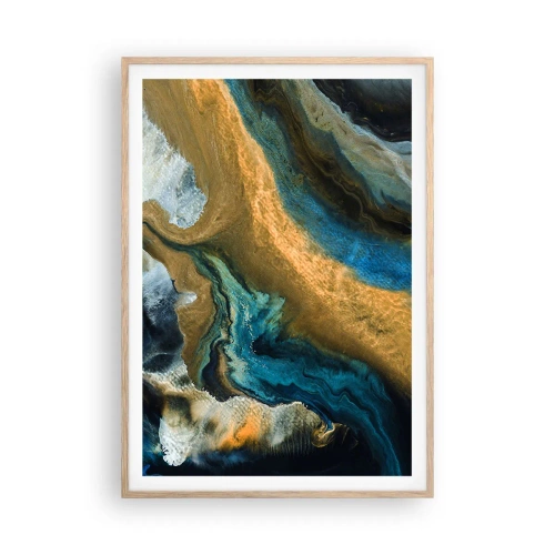 Pôster com moldura de carvalho claro - Azul – amarelo – influências mútuas - 70x100 cm