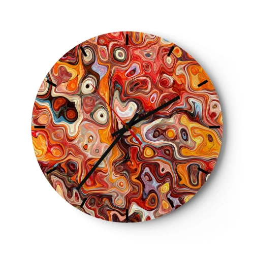 Relógio de parede - Relógio em vidro - Padrão abstrato em tons de vermelho, laranja e amarelo - 30x30cm - Se as nozes tivessem derretido no mel - Decoração de parede moderna para a sala de estar, cozinha e quarto ARTTOR