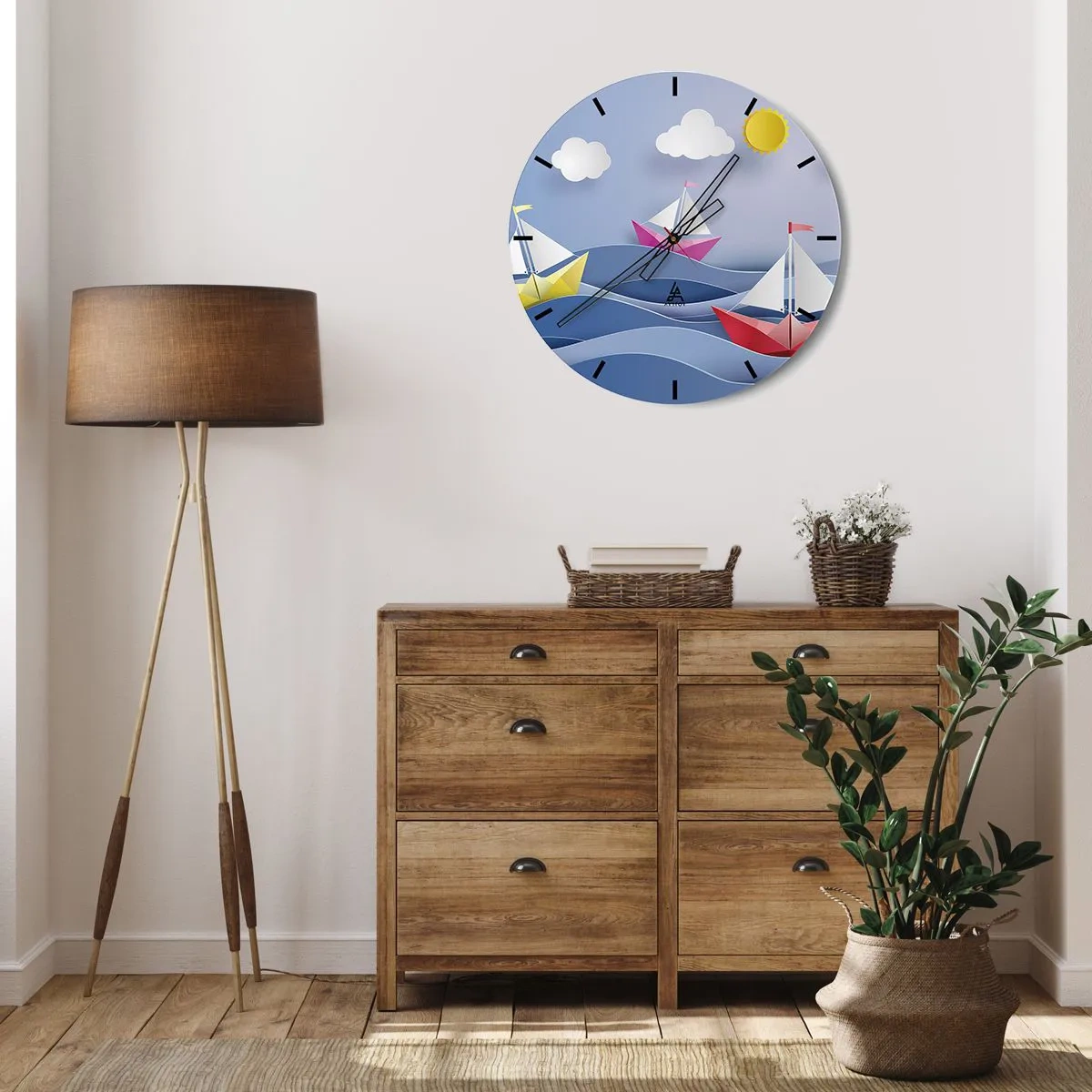 Relógio de parede - Relógio em vidro - Barquinhos de papel nas ondas em um dia ensolarado - 30x30cm - Oh, como é agradável balançar entre as ondas - Decoração de parede moderna para a sala de estar, cozinha e quarto ARTTOR