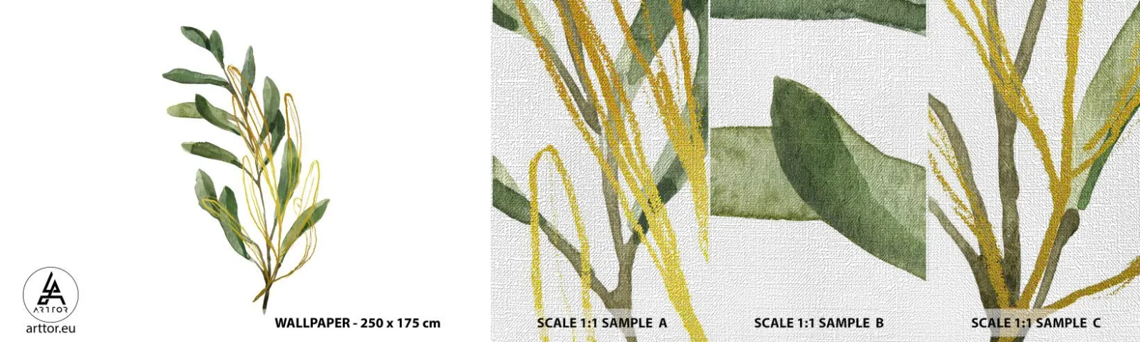 Amostra de papel de parede Premium Canvas - Tudo que é bom - Folhas, Oliva, Plantar - 100x30 cm