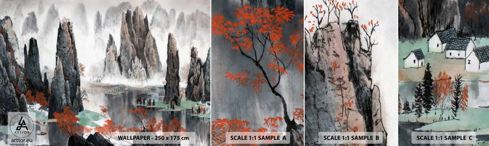 Amostra de papel de parede autocolante Deluxe Sticker - Poderosos guardiões  - Abstração, Fantasia, Paisagem - 100x30 cm