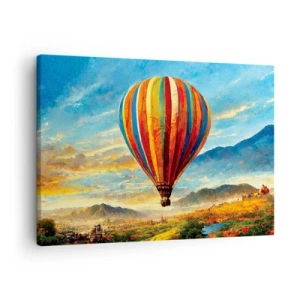 Quadro em tela - Um balão colorido sobre uma paisagem pitoresca - 70x50cm - Com silêncio enxergas mais - Decoração de parede moderna para a sala de estar e quarto ARTTOR
