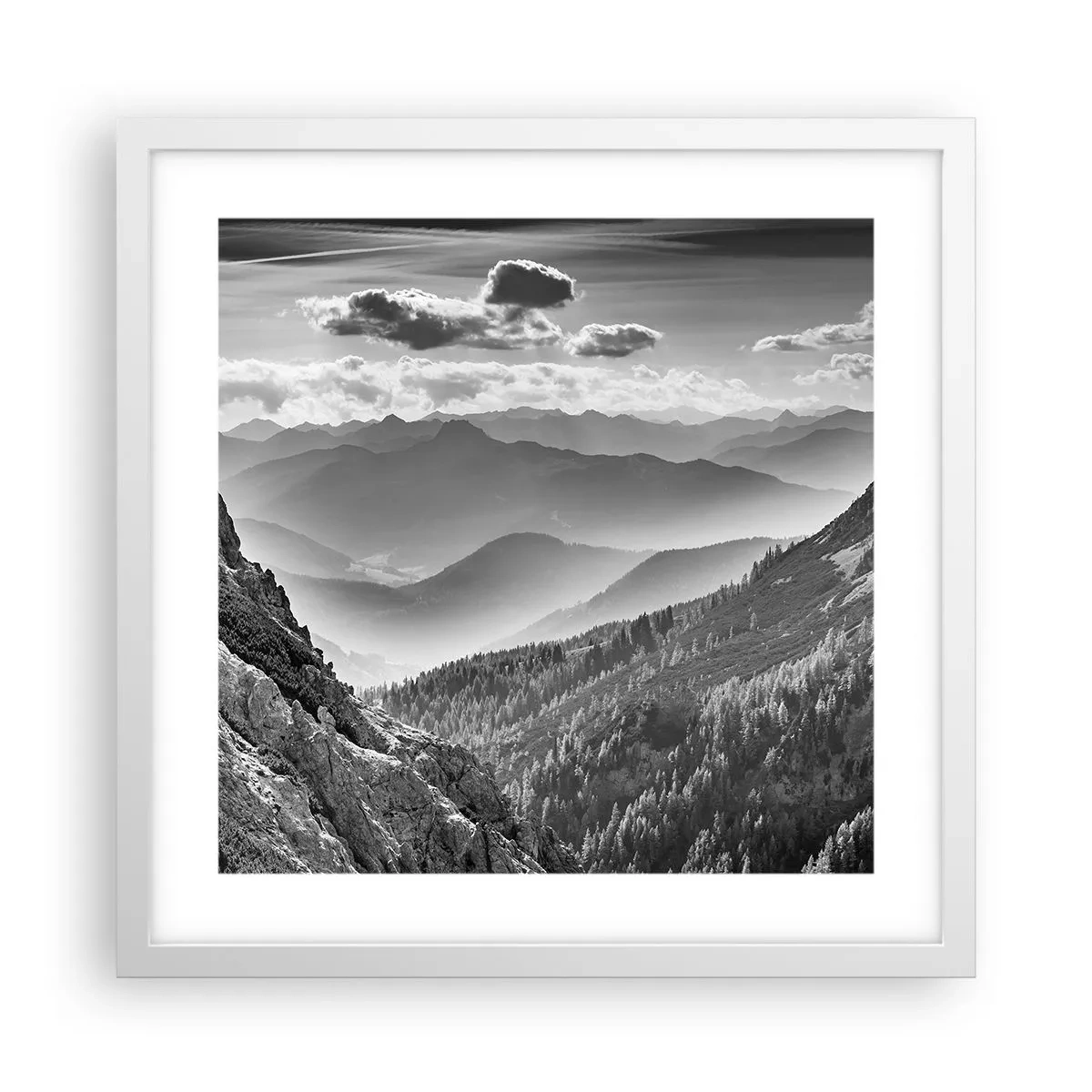 Pôster em moldura branca - Até ao horizonte - 40x40 cm