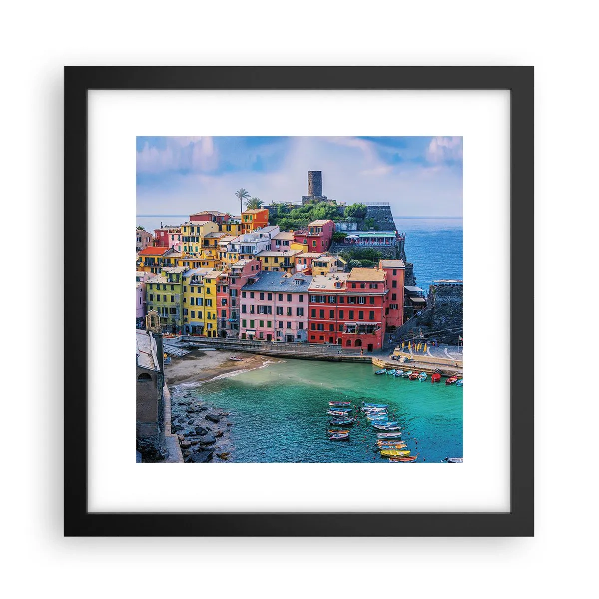 Pôster com moldura preta - Cidade mágica mediterrânea - 30x30 cm