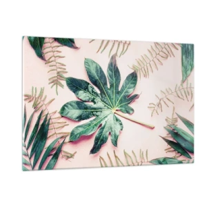 Quadro em vidro - Estudo do verde em um fundo rosa - 120x80 cm