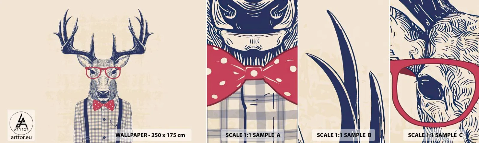 Amostra de Papel de Parede Standard Eco - Extravagância engraçada - Abstração, Cervo, Moderno - 100x30 cm