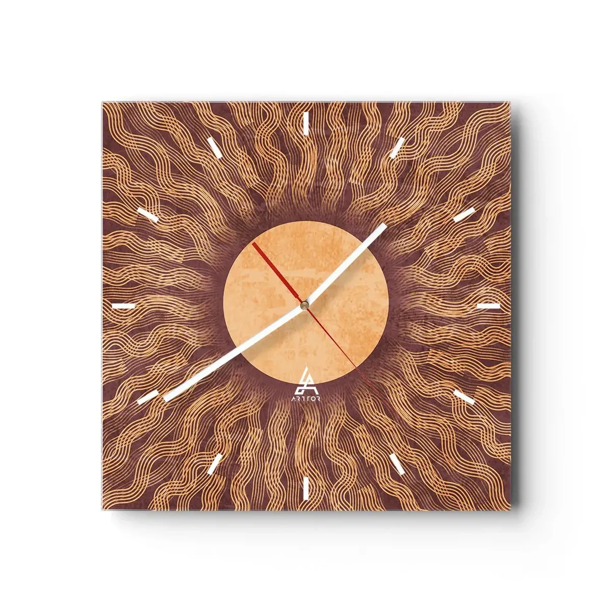 Relógio de parede - Relógio em vidro - Ícone do sol - 30x30 cm