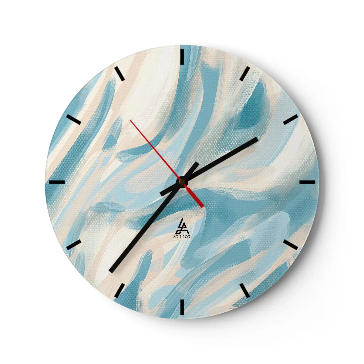 Relógio de parede - Relógio em vidro - Listras pastel abstratas em azul e bege - 30x30cm - Brisas de primavera - Decoração de parede moderna para a sala de estar, cozinha e quarto ARTTOR