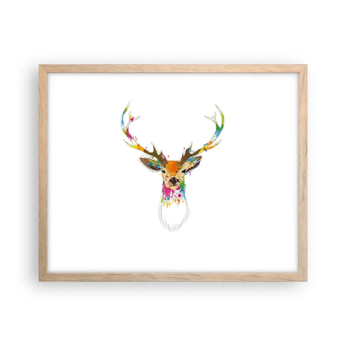 Pôster com moldura de carvalho claro - Um cervo gentil banhado em cores - 50x40 cm