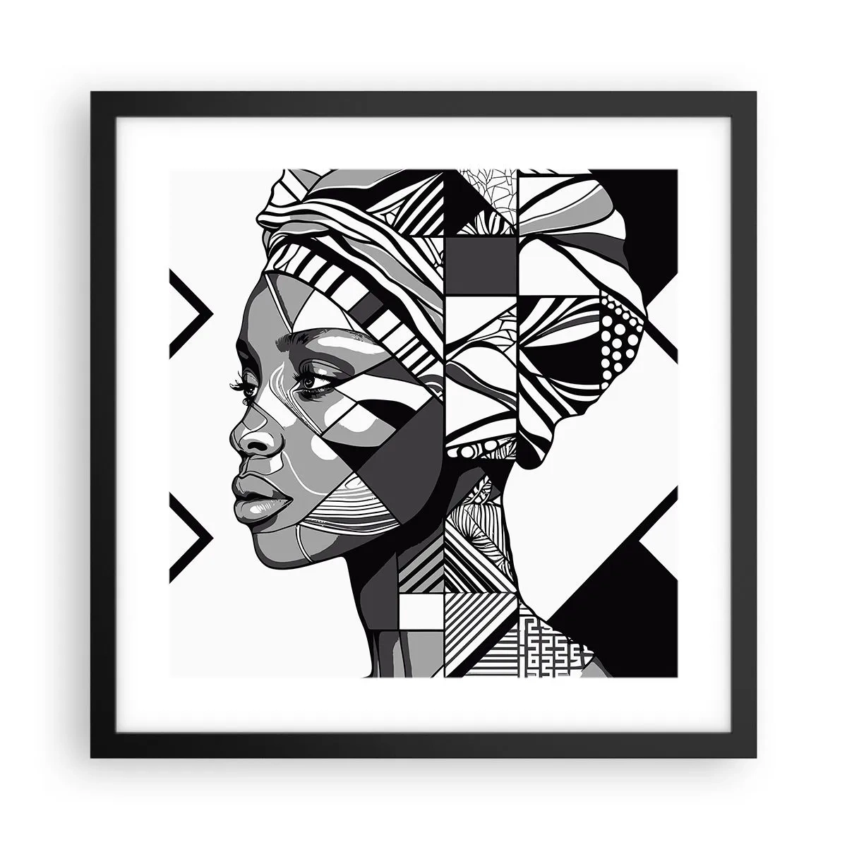 Pôster com moldura preta - Retrato étnico - 40x40 cm