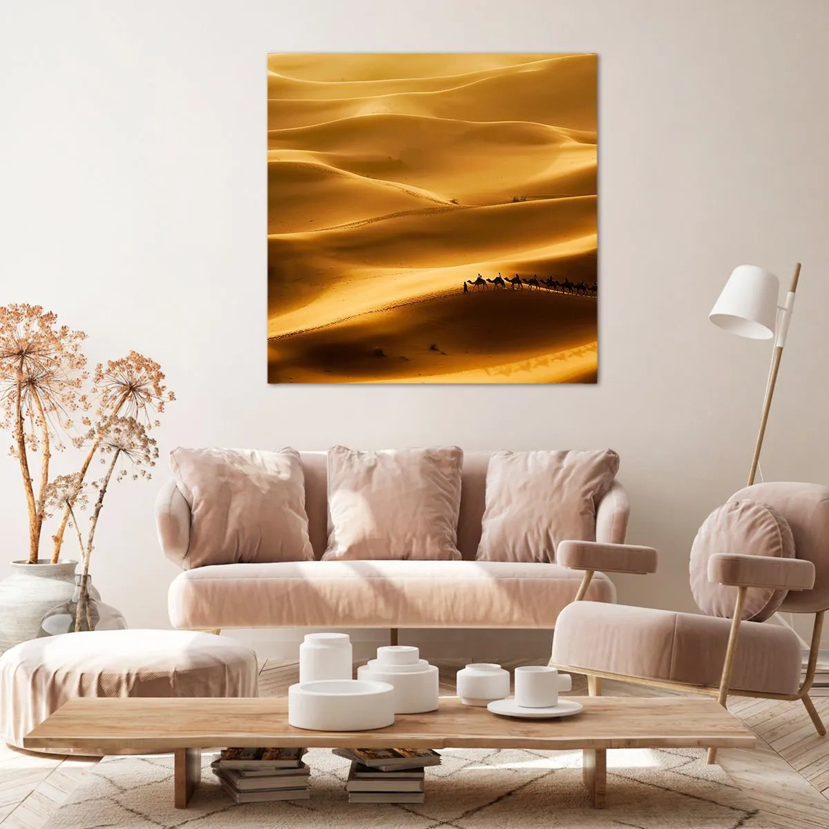 Quadro em tela - Caravana nas ondas do deserto - 70x70 cm