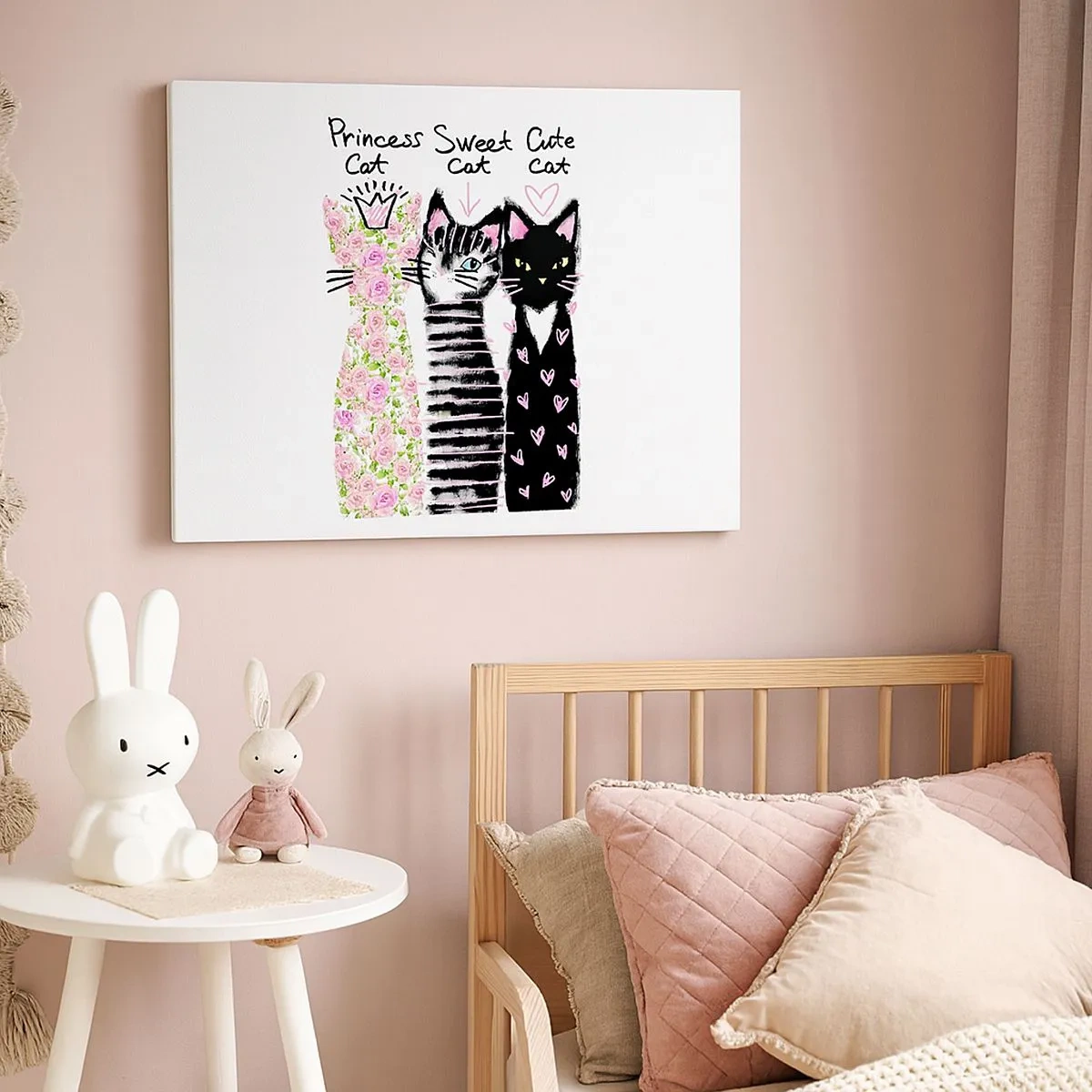 Quadro em tela - Três gatos com vários padrões artísticos - 70x50cm - Os três gatos - Decoração de parede moderna para a sala de estar e quarto ARTTOR