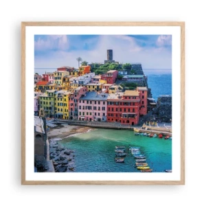 Pôster com moldura de carvalho claro - Cidade mágica mediterrânea - 60x60 cm