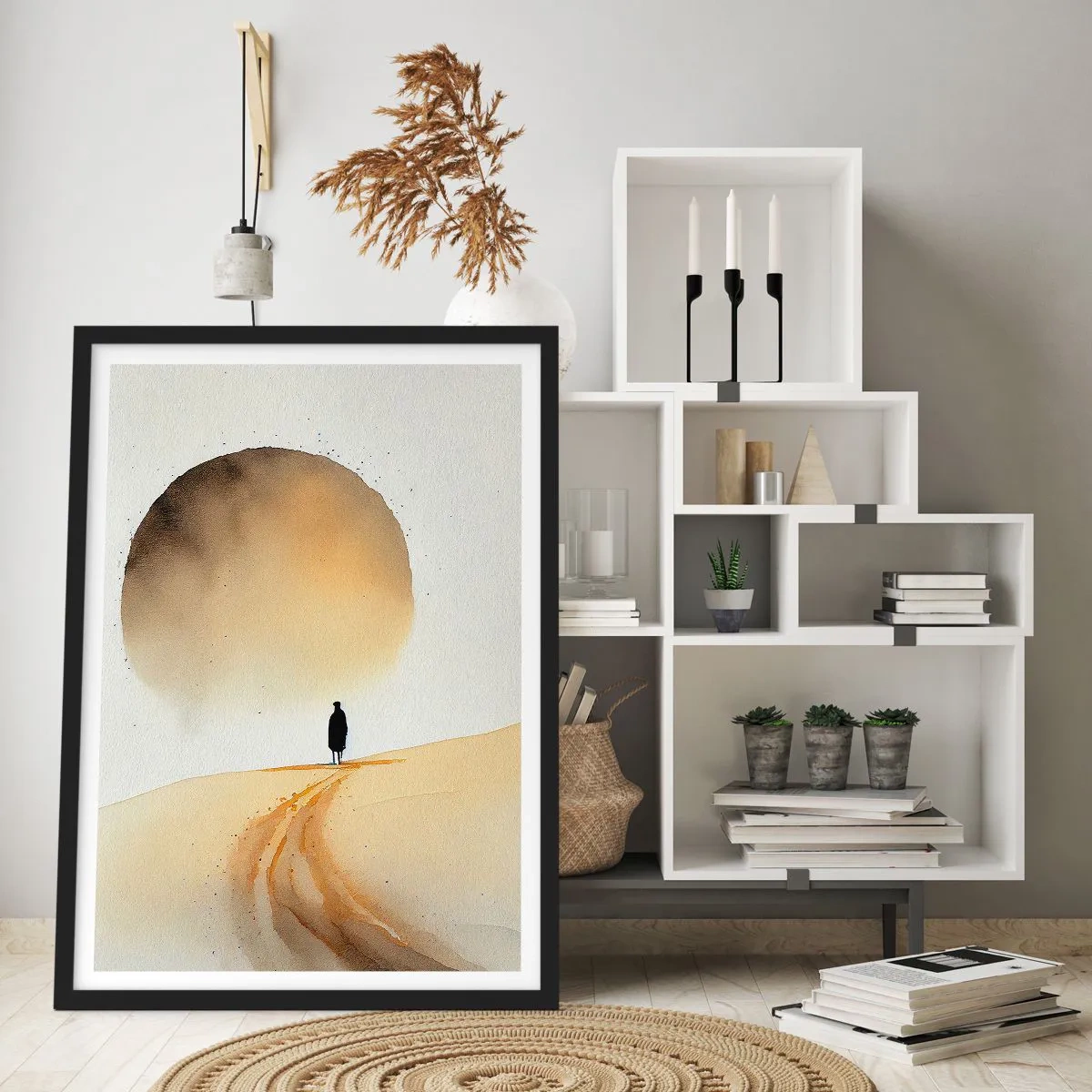 Pôster com moldura preta - Silhueta de um viajante em uma estrada deserta - 50x70cm - Sempre com saudade - Decoração de parede moderna para a sala de estar e quarto ARTTOR