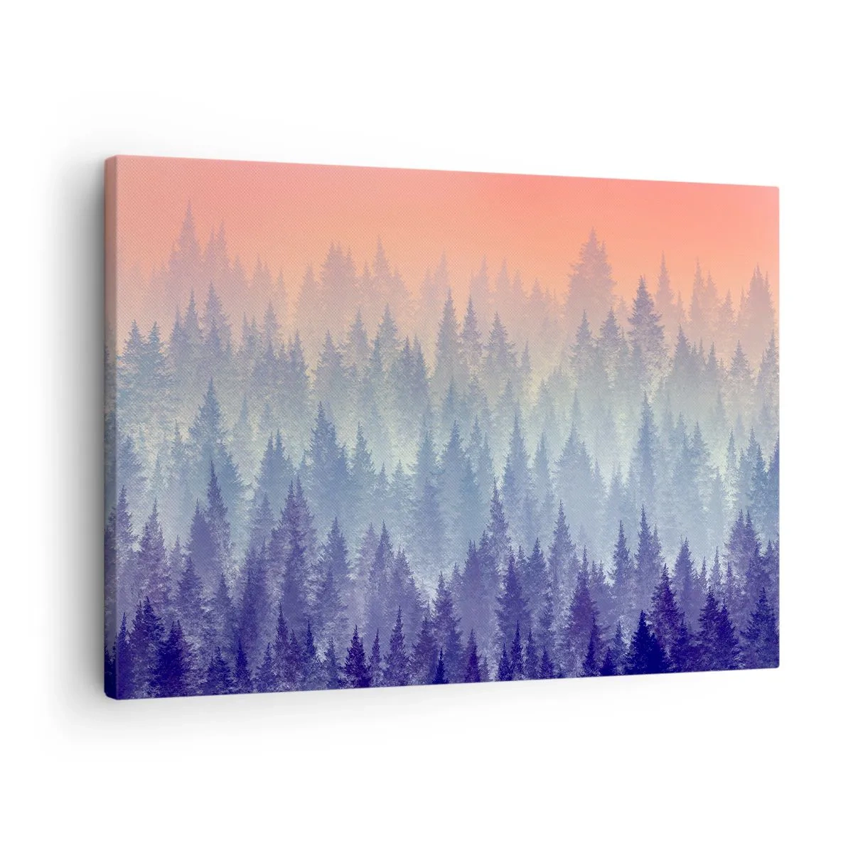 Quadro em tela - Uma floresta enevoada em tons de roxo e laranja - 70x50cm - Alto, mais alto, para o céu - Decoração de parede moderna para a sala de estar e quarto ARTTOR