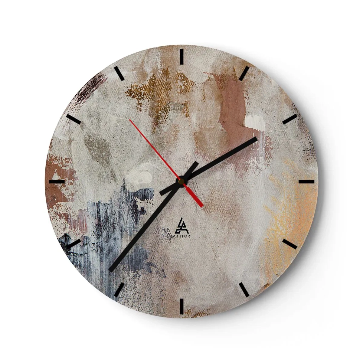 Relógio de parede - Relógio em vidro - Abstração bege e marrom com delicadas pinceladas de tinta - 30x30cm - Abstração enevoada - Decoração de parede moderna para a sala de estar, cozinha e quarto ARTTOR