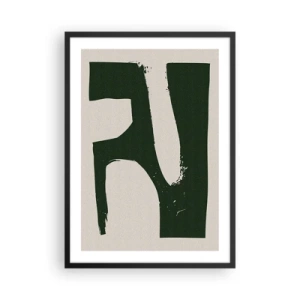 Pôster com moldura preta - Abstração minimalista em verde e bege - 50x70cm - Baías de branco - Decoração de parede moderna para a sala de estar e quarto ARTTOR