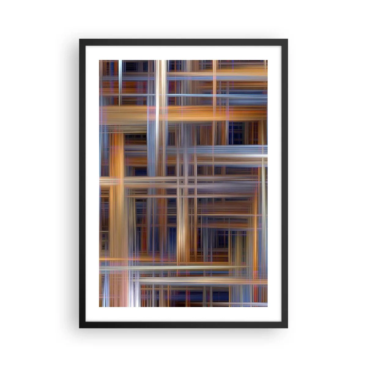 Pôster com moldura preta - Linhas geométricas em cores quentes e frias - 50x70cm - Tecido de luz - Decoração de parede moderna para a sala de estar e quarto ARTTOR