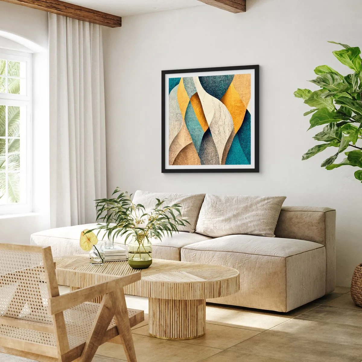 Pôster com moldura preta - Ritmo e onda - 60x60 cm