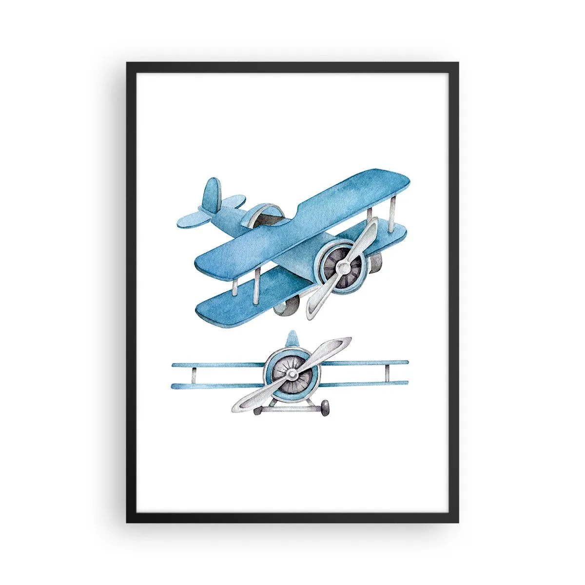 Pôster com moldura preta - Biplanos azuis em aquarela - 50x70cm - Um vencedor nato - Decoração de parede moderna para a sala de estar e quarto ARTTOR