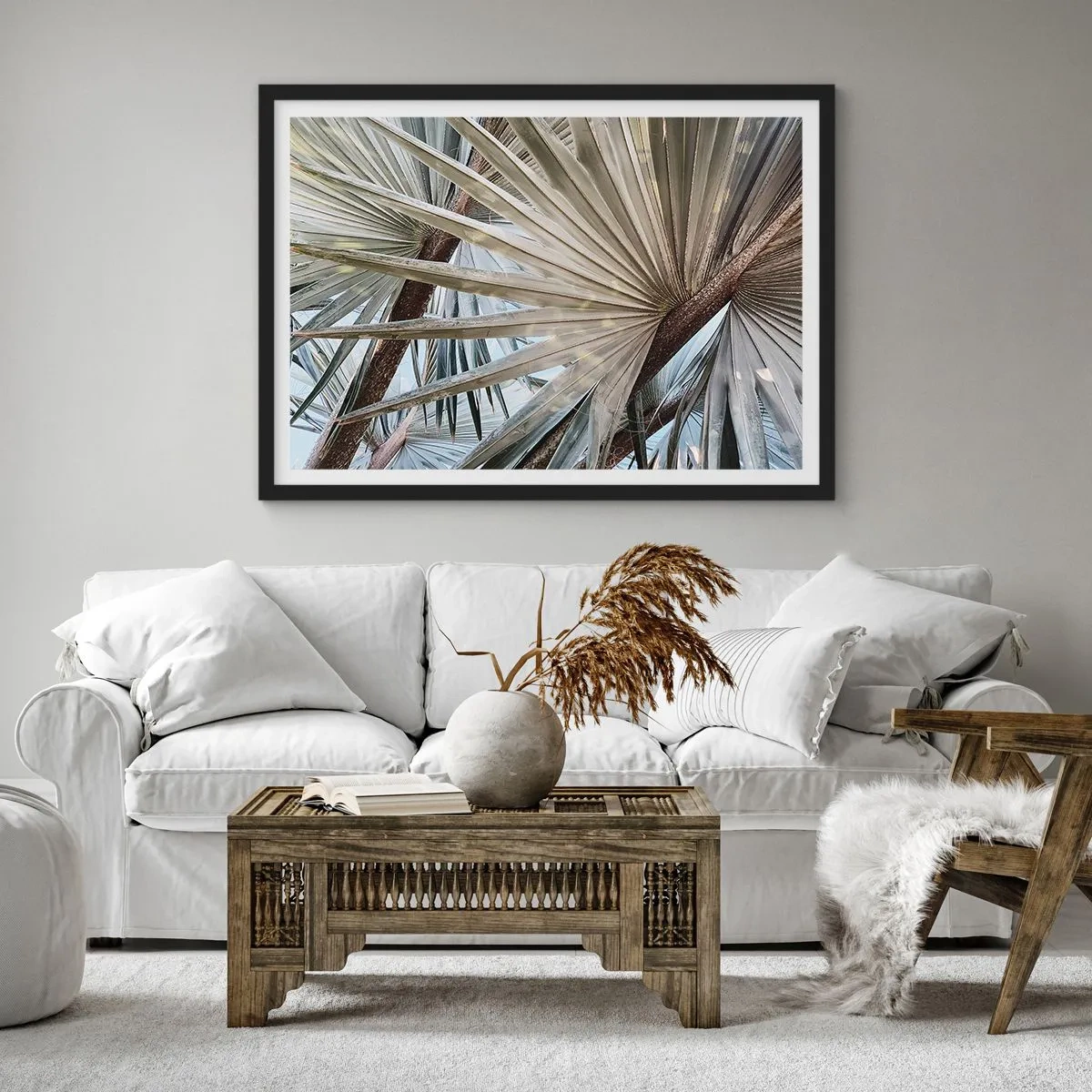 Pôster com moldura preta - Leques nos trópicos - 100x70 cm